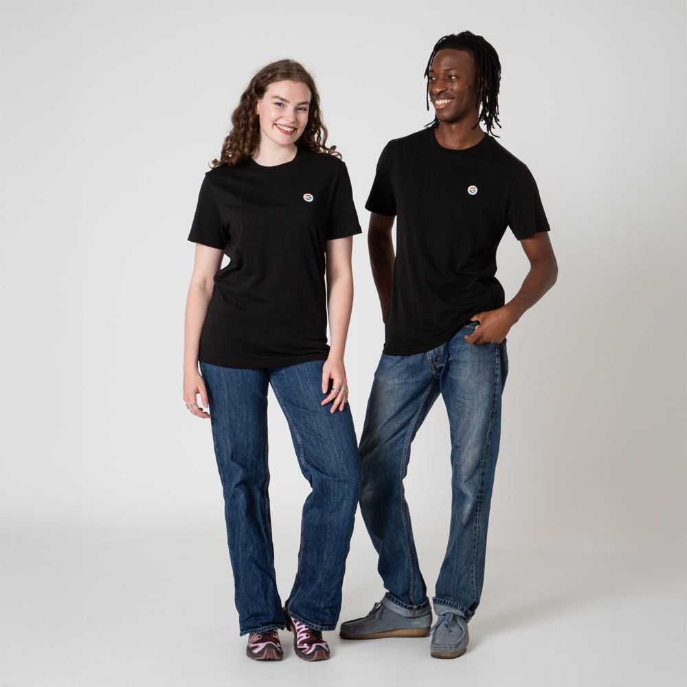 Models wearing google merchandised clothing